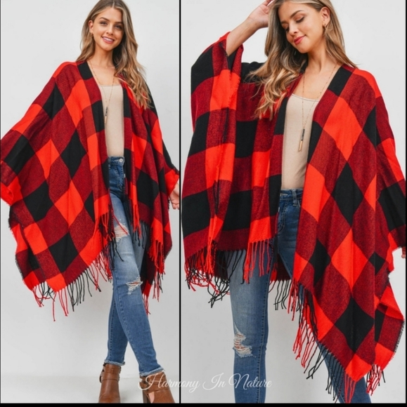 Kara and Kate Sweaters - Buffalo plaid kimono
